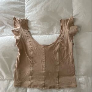 Free People tan tank top with ruffle sleeve